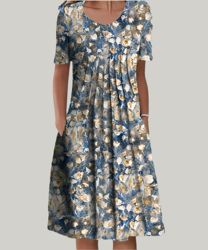 Women's Short Sleeve Flower Print Dress
