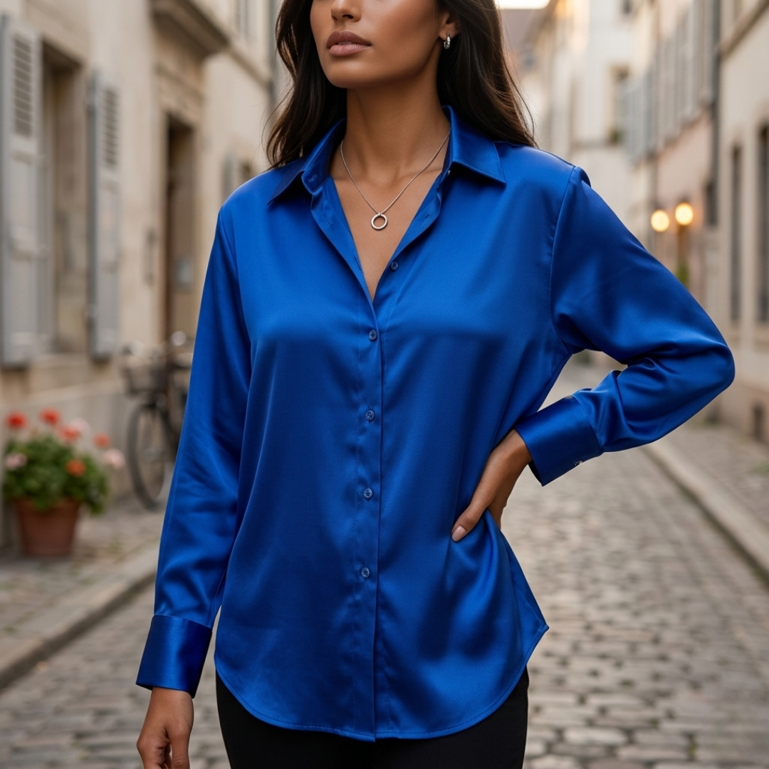 Women’s Satin Button Down Blouse Long Sleeve Silk Look Shirt
