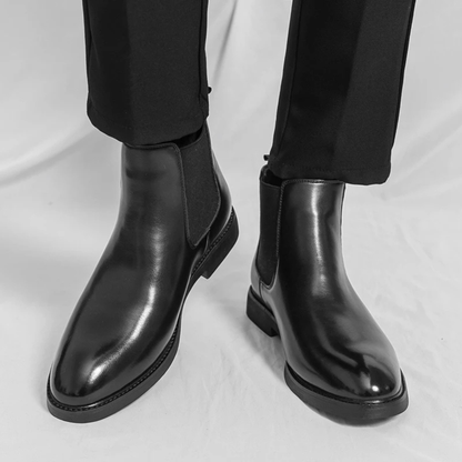 Men's Chelsea Ankle Boots Pointed Toe Leather Black