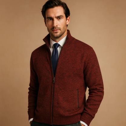 Men's Classic Knitted Cardigan Zip Front Stand Collar