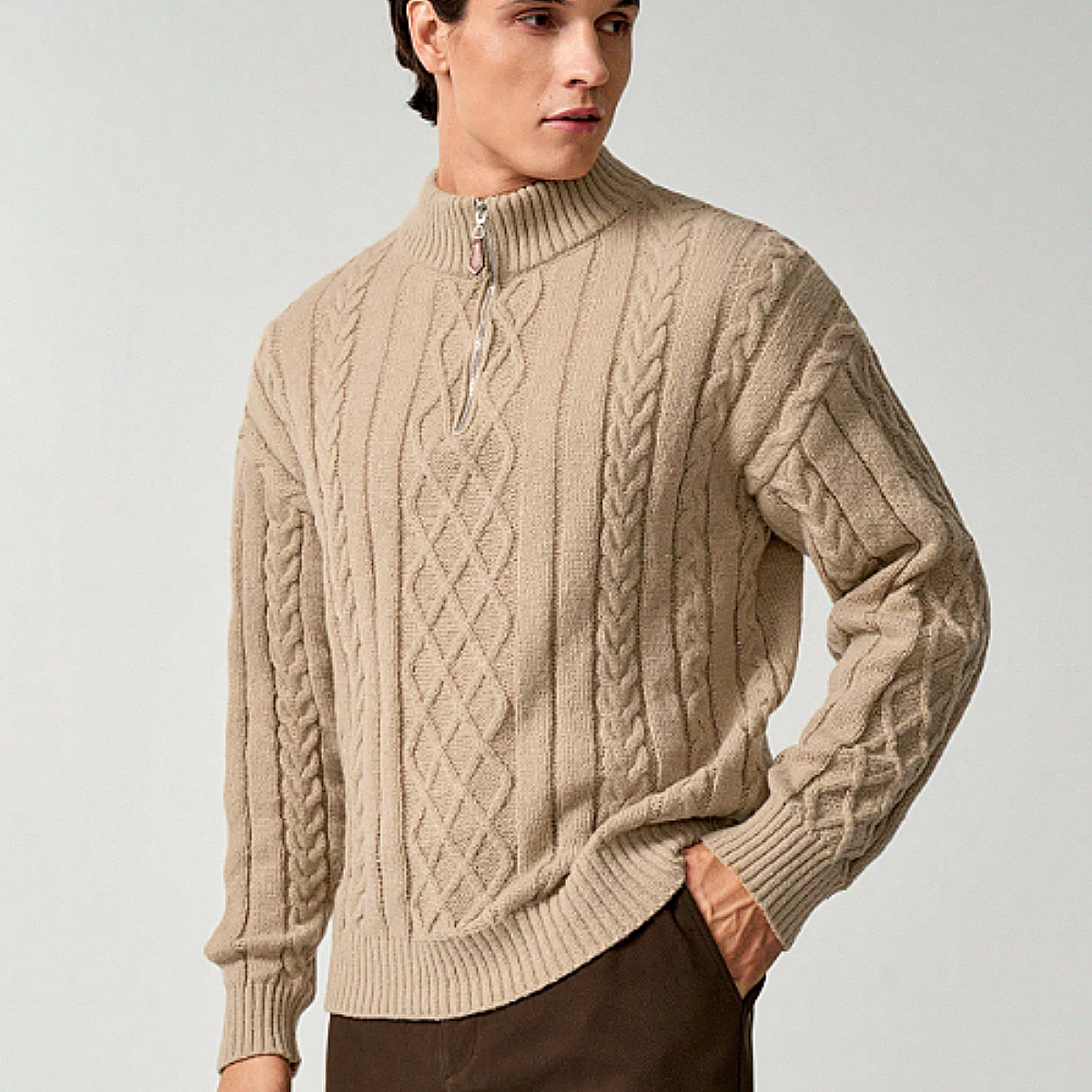 Men's Cable Knit Half Zip Sweater Warm Chunky Knit