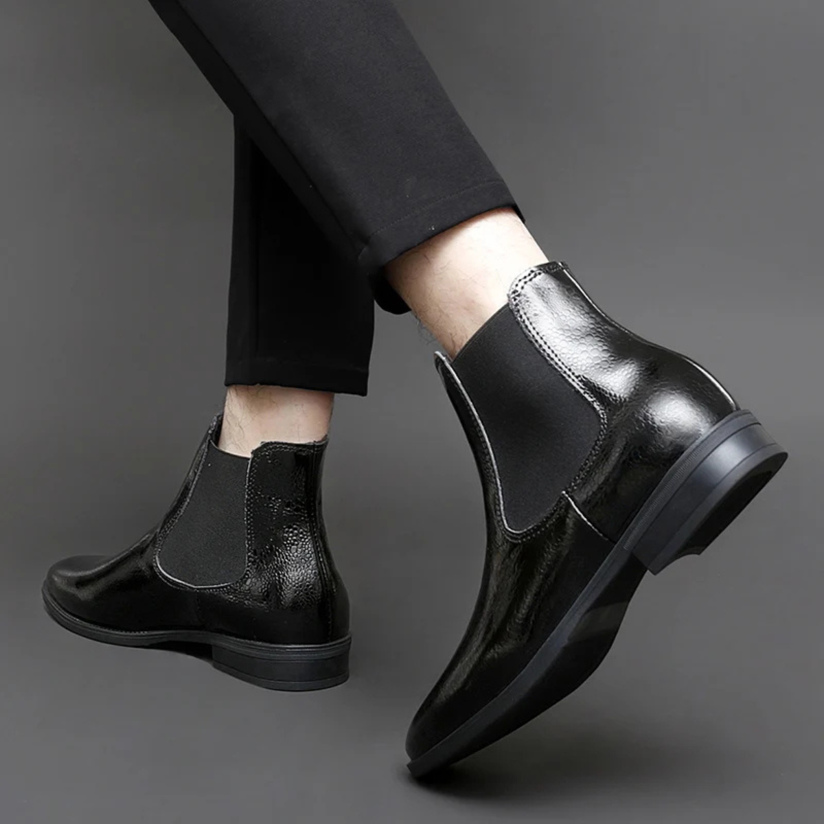 Men's Leather Chelsea Boots Elastic Sides Black