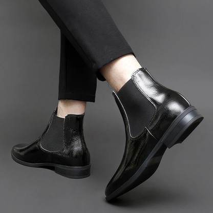 Men's Leather Chelsea Boots Elastic Sides Black