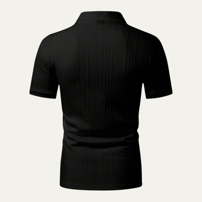 Men's Textured Polo Shirt Casual Button Up