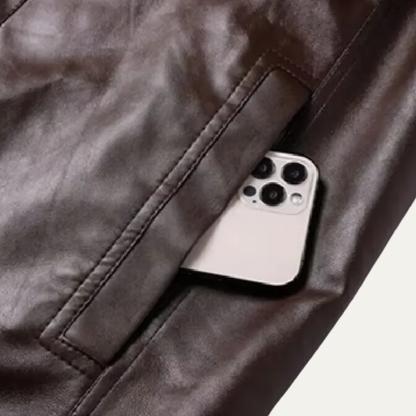 Men's Leather Jacket Fleece Lined Zip Up Coat