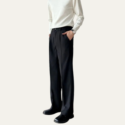 Men's Black Pleated Wide Leg Dress Pants