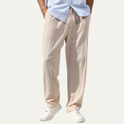 Men's Linen Straight Leg Pants Lightweight Beige