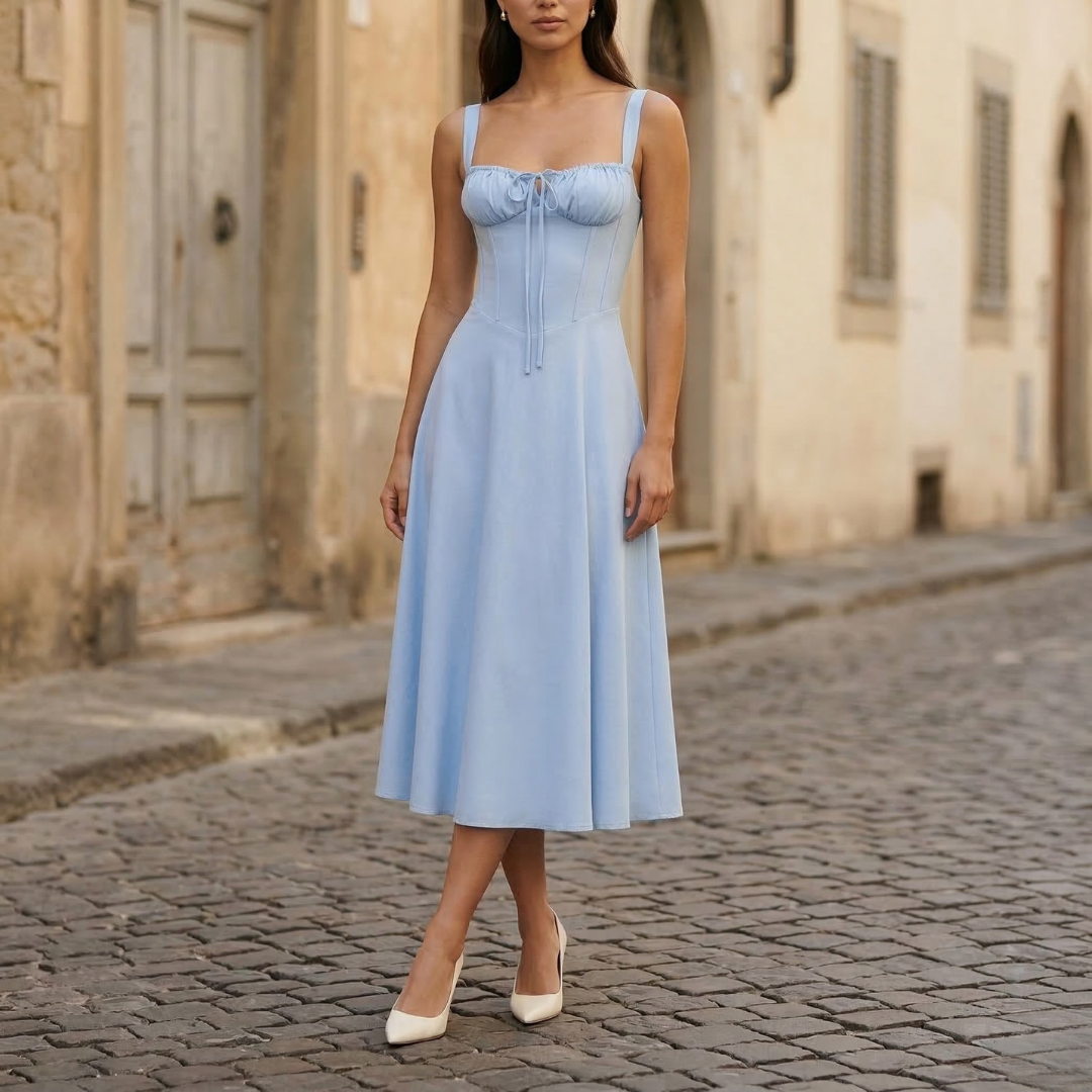 Women’s Line Midi Dress Square Neck Corset Summer Dress
