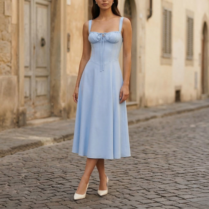 Women’s Line Midi Dress Square Neck Corset Summer Dress