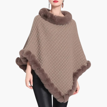 Women's Knit Poncho Faux Fur Oversized