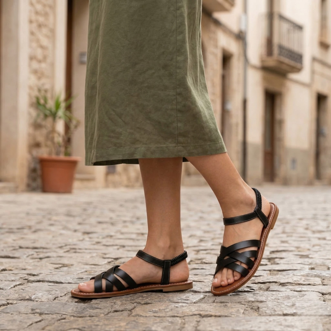 Women’s Flat Sandals Leather Strappy Summer Shoes