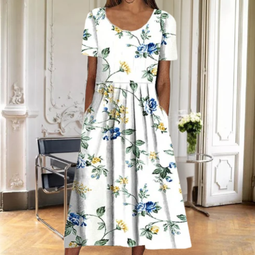 Women's Floral Round Neck Midi Dress