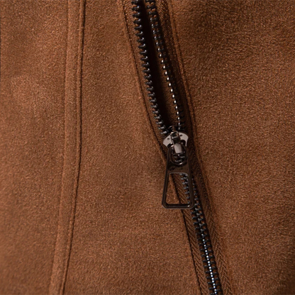 Men's Suede Leather Trucker Jacket Zip Up