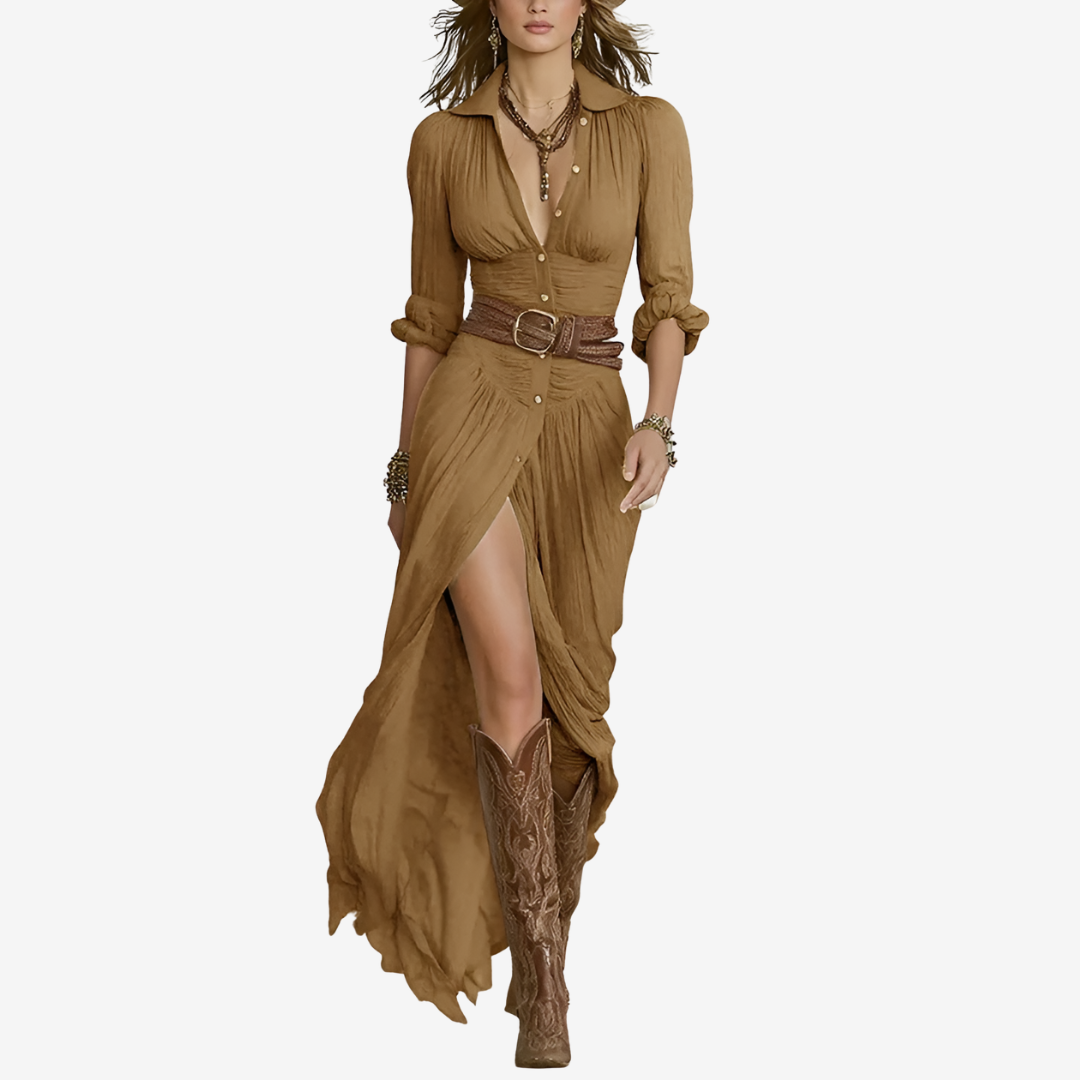 Elegant Waist Belt Maxi Dress