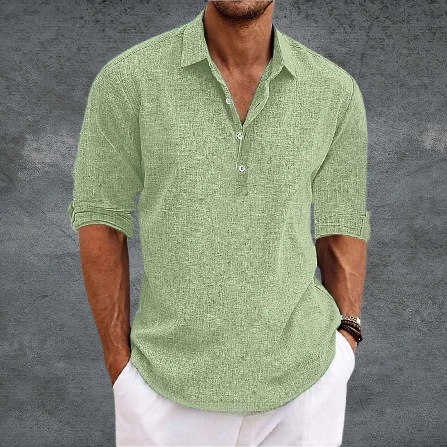 Men's Casual Shirt Cotton Roll-Up Sleeves Light Blue