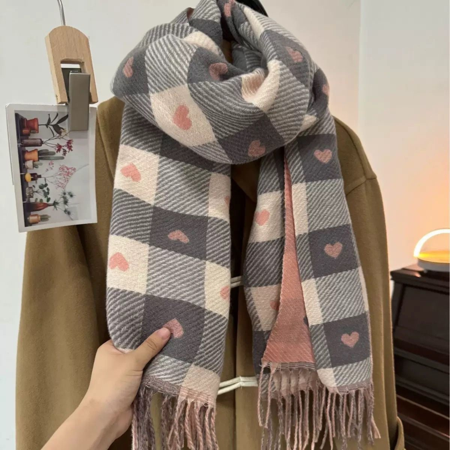 Comfy Plaid Tassel Scarf