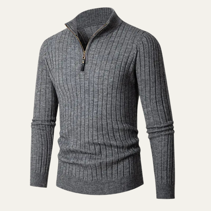 Men's Knitted Half Zip Sweater Ribbed Collar