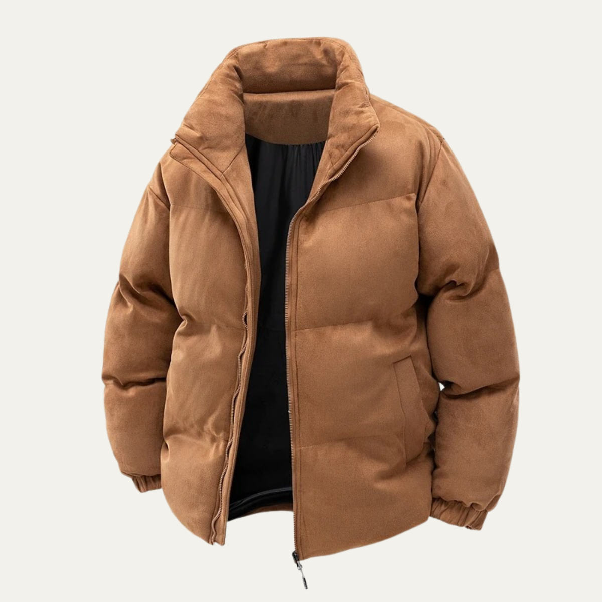 Men's Suede Puffer Jacket Cotton Padded Brown