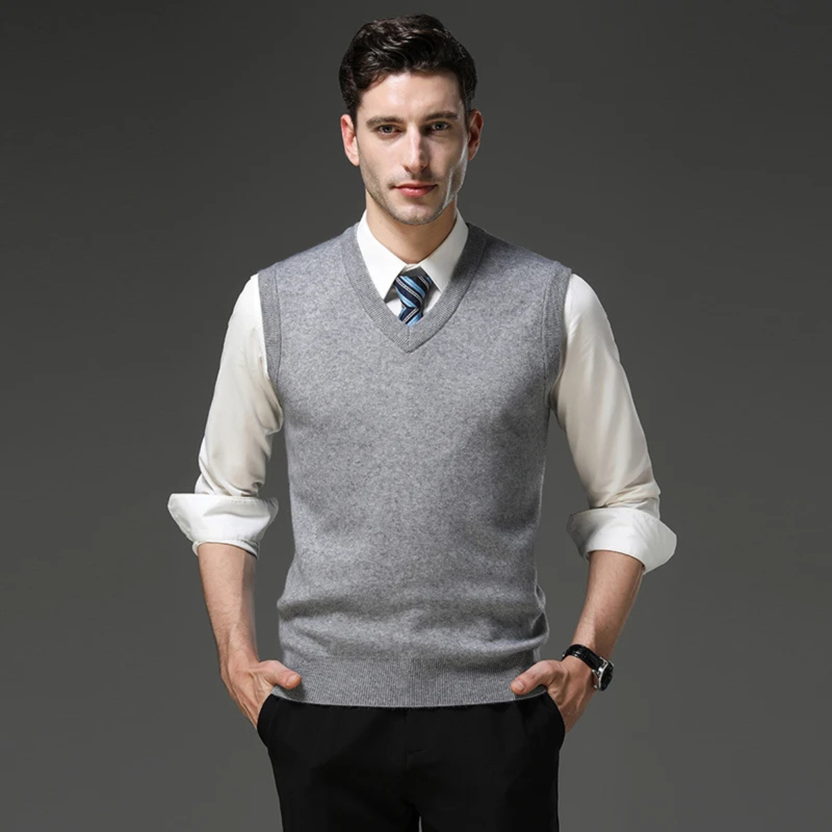 Men's Soft V Neck Knitted Vest Anti Pilling