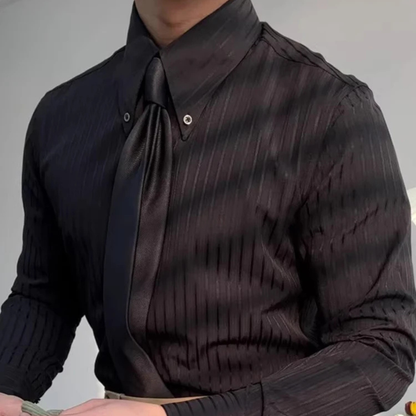 Men's Formal Dress Shirt Textured Pleated Black