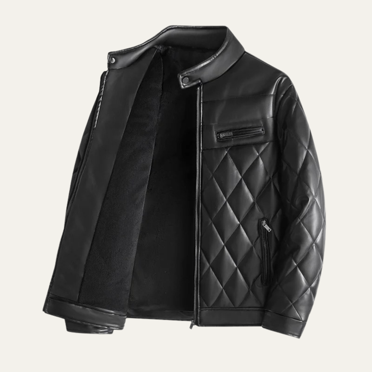 Moscova Men's Leather Biker Jacket Thick Quilted Black