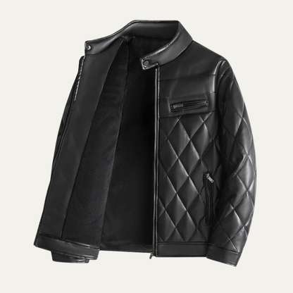 Moscova Men's Leather Biker Jacket Thick Quilted Black