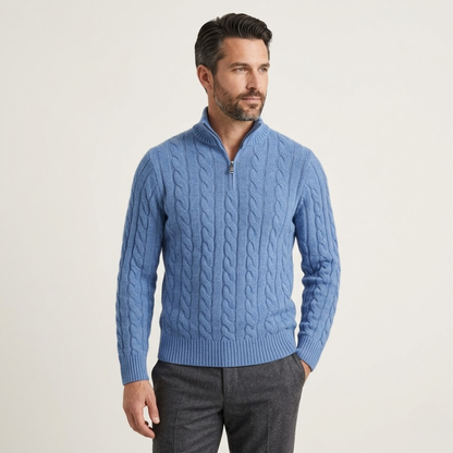 Men's Cable Knit Quarter Zip Sweater High Neck