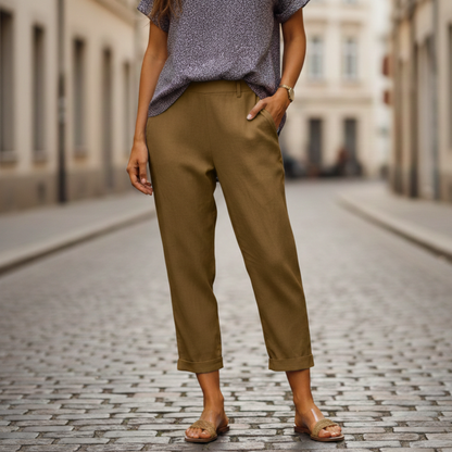 Women’s Cropped Straight High Waist Casual Trousers