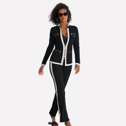 Women's Zip Jacket Pant Set Contrast Trim