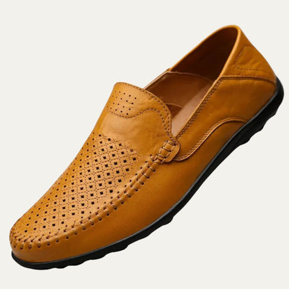 Men's Leather Loafers Breathable Slip On Brown - VibreMode