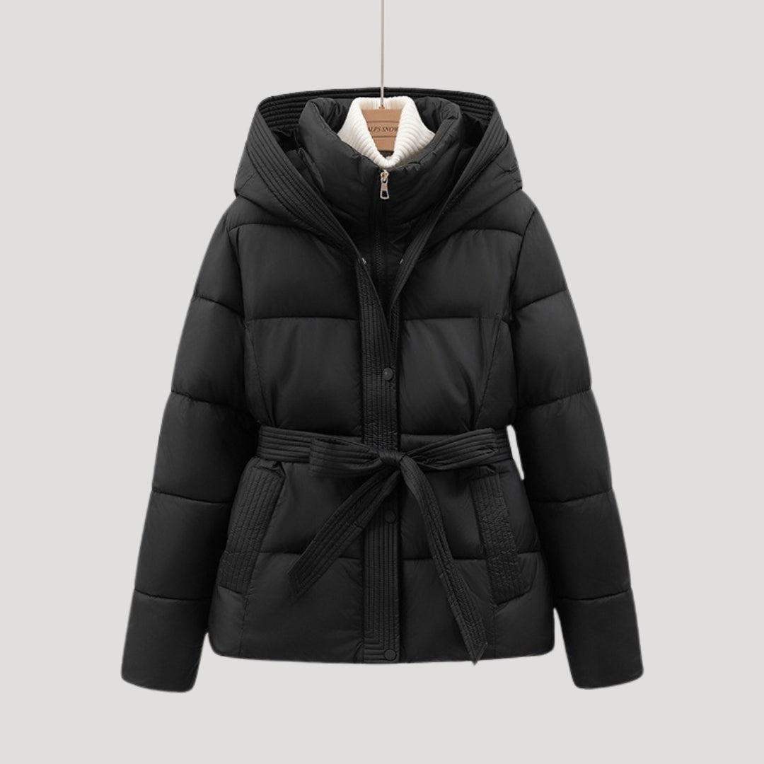 Women's Puffer Jacket Hooded Adjustable Belt