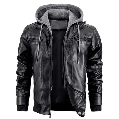 Women's Leather Winter Coat With Hood - VibreMode