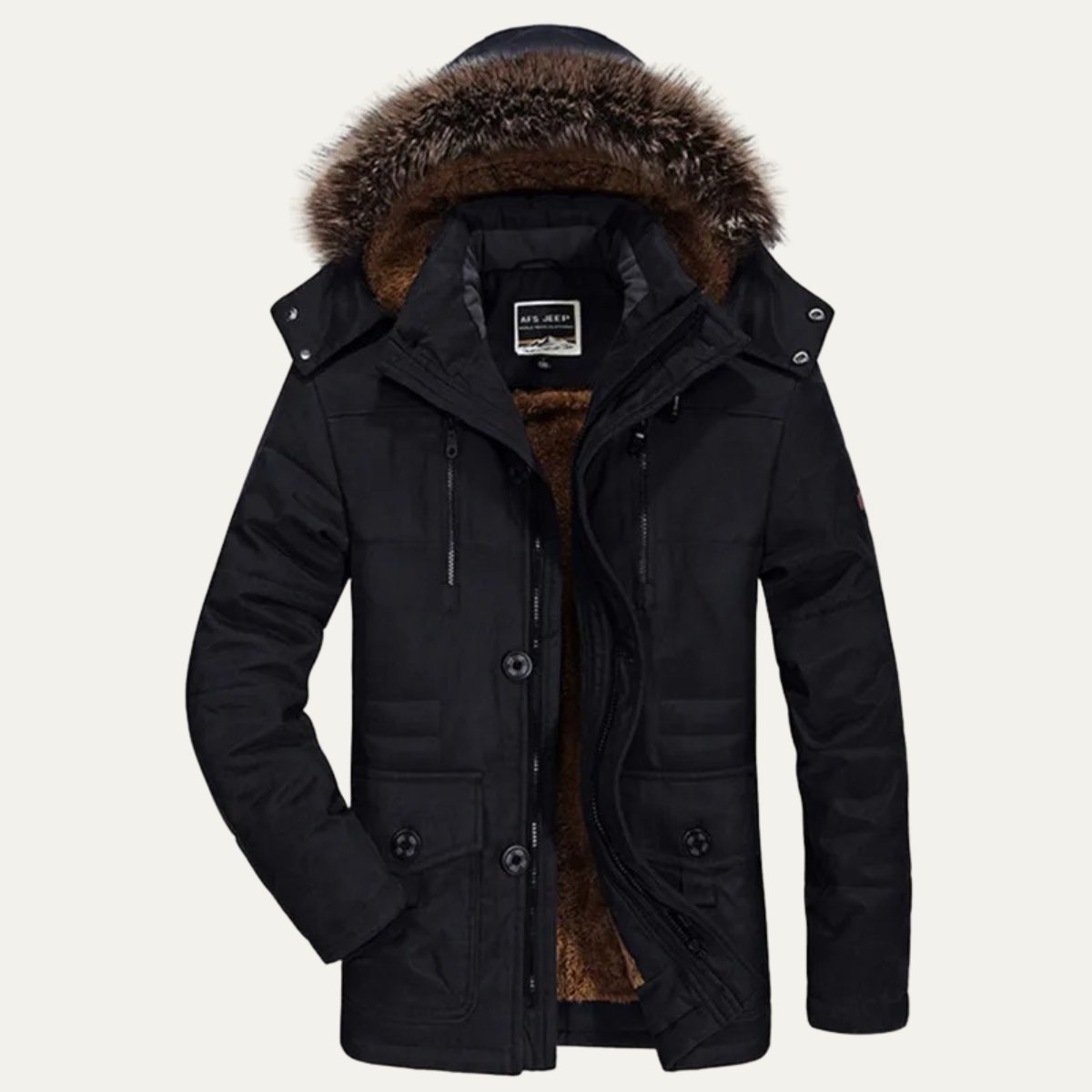 Men's Hooded Fur Jacket Warm Multi Pockets