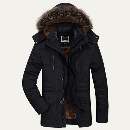 Men's Hooded Fur Jacket Warm Multi Pockets