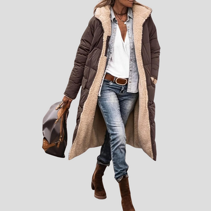 Women's Reversible Hooded Winter Coat Teddy Lining