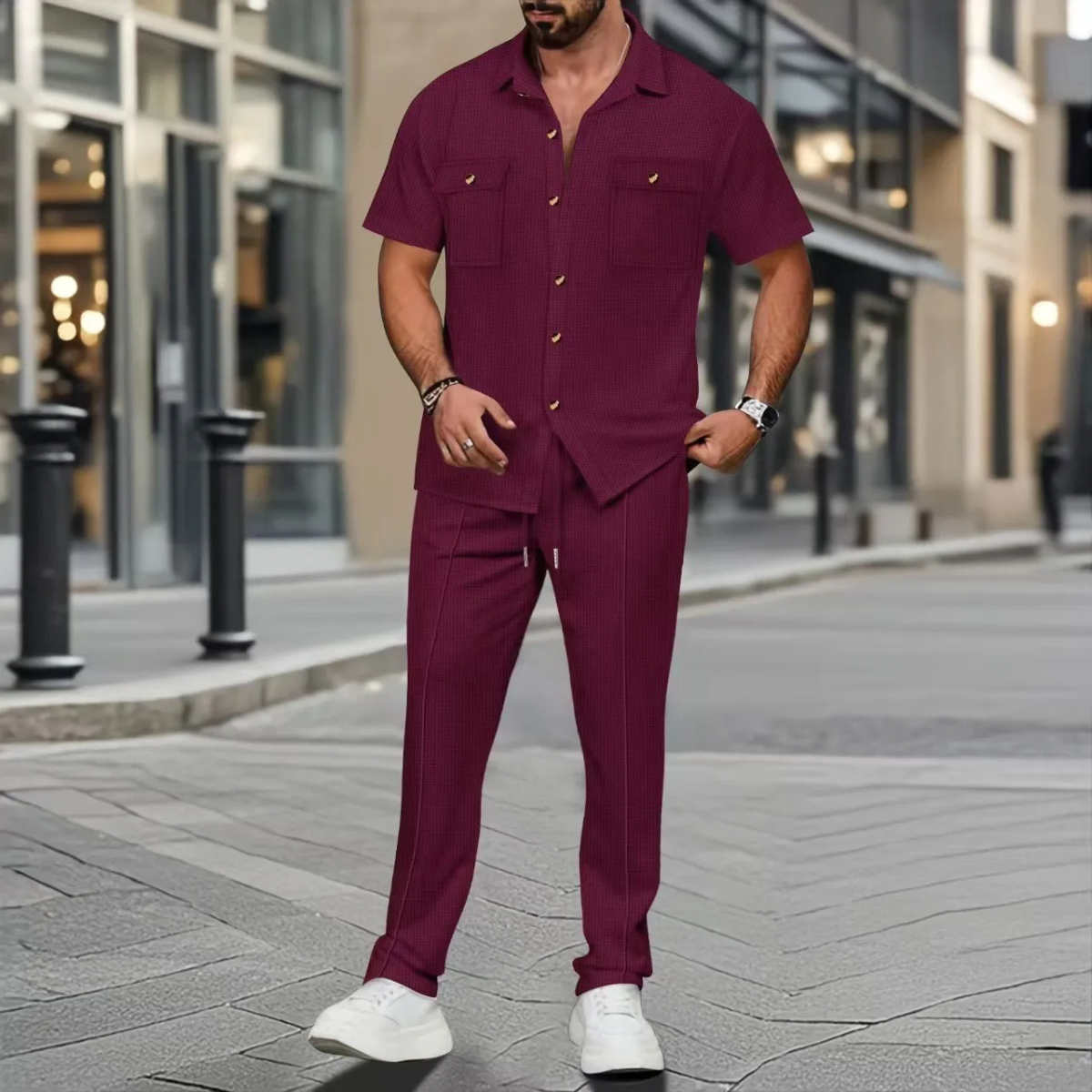 Edgemont Men's Casual Button Up Shirt Pants Set
