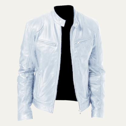 Men's Leather Biker Jacket Vintage Zip Up