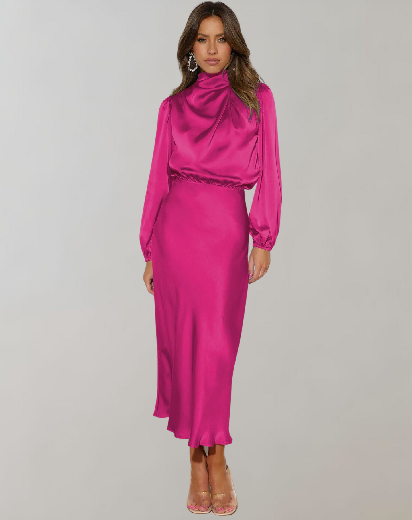 Women's Satin Long Sleeve Dress