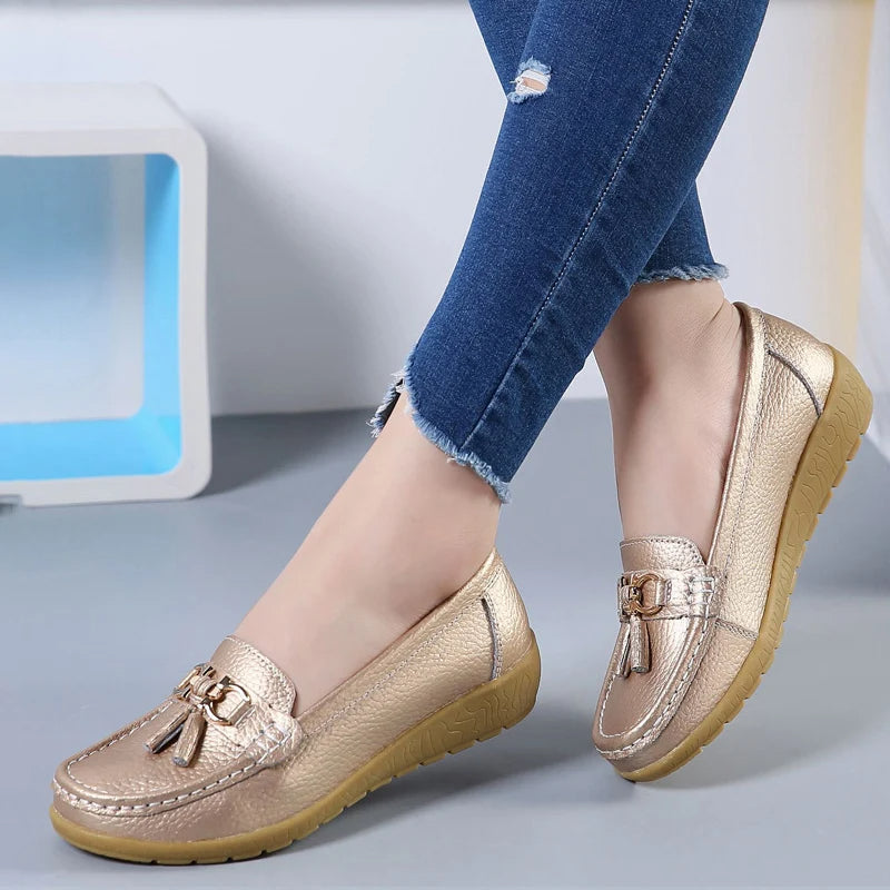 Women Leather Cut-Out Ballerina Flats