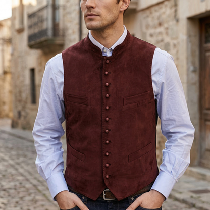 Men’s Leather Vest Vintage Button Front Waistcoat