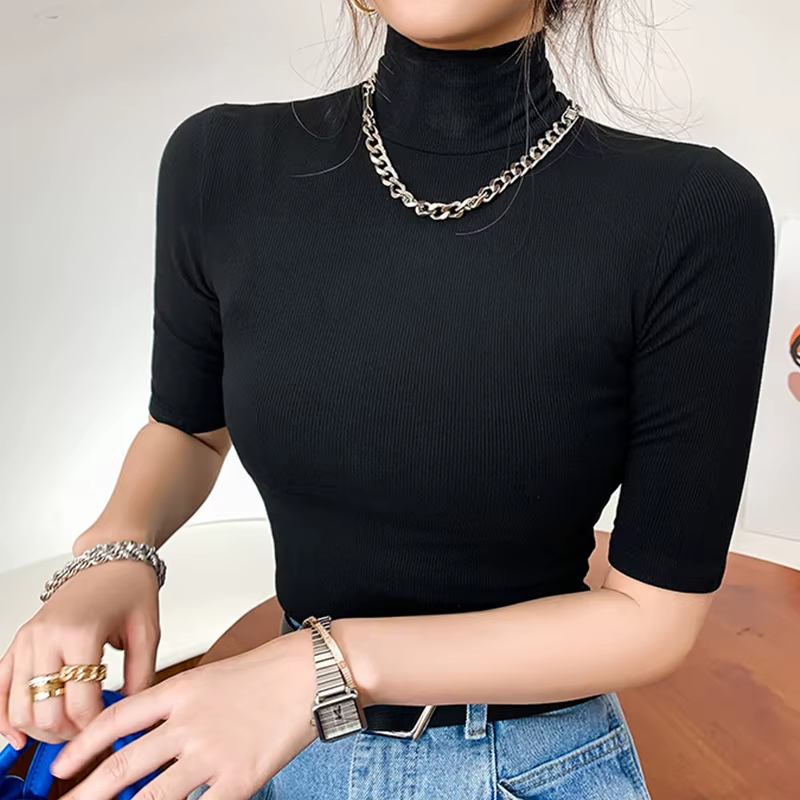 Women's Textured Ribbed Mock Neck