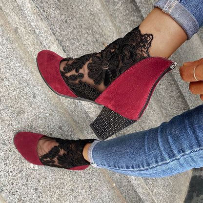 Comfortable Low Heel Women's Ankle Boots with Lace Detail