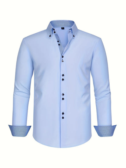 Men's Long Sleeve Button Down Shirt Contrast Trim