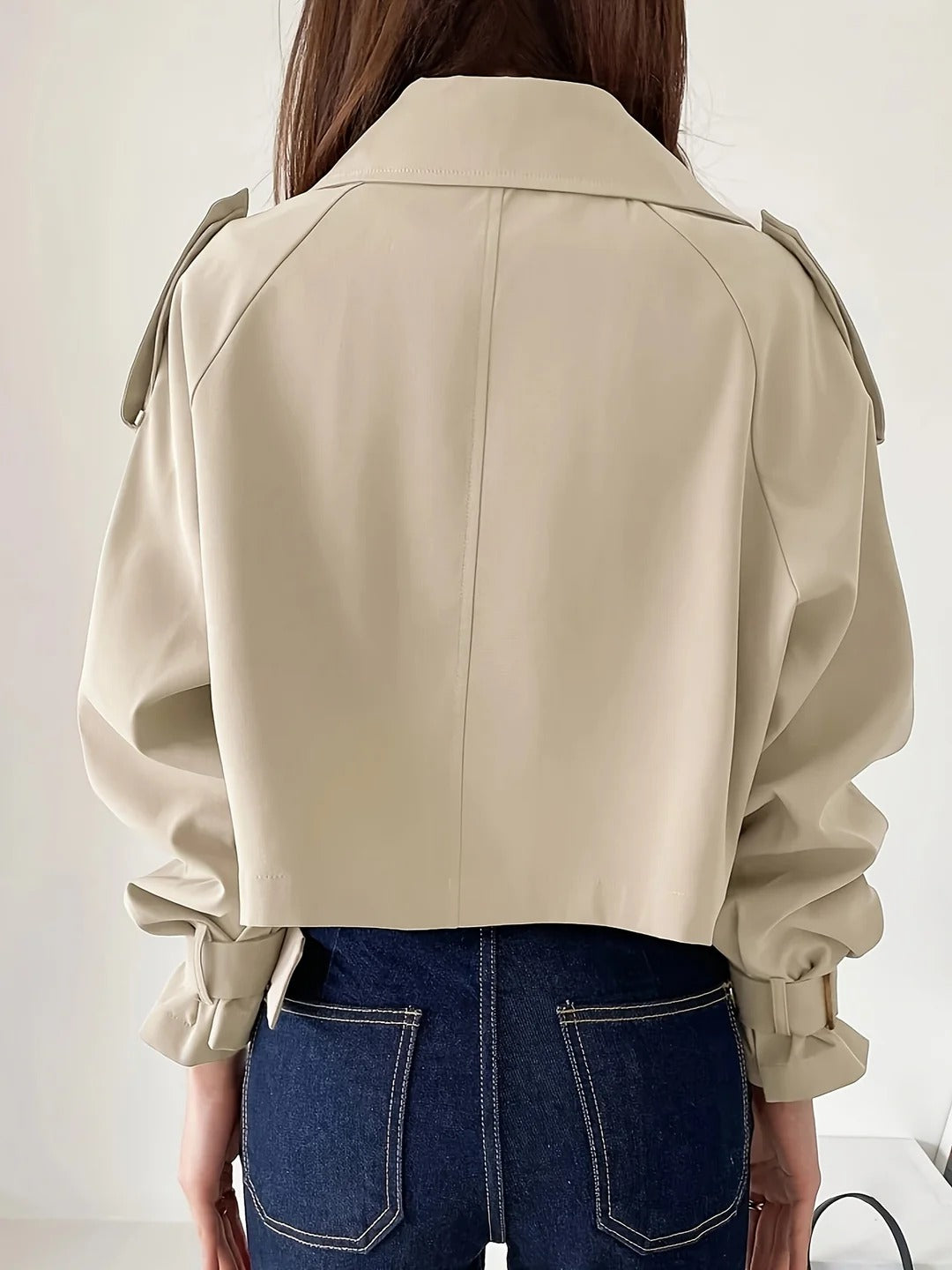 Women's Short Trench Coat Casual Water-Resistant Beige