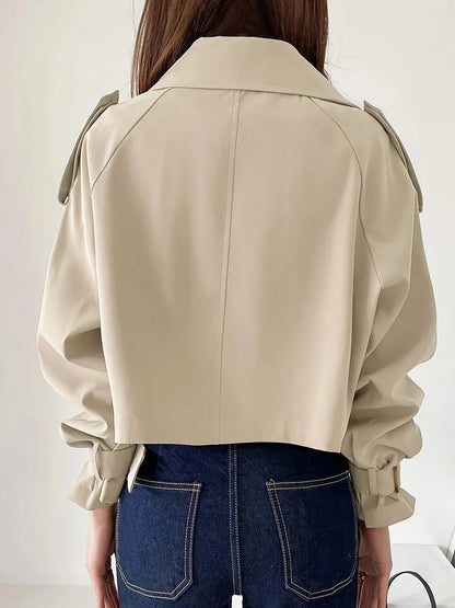 Women's Short Trench Coat Casual Water-Resistant Beige