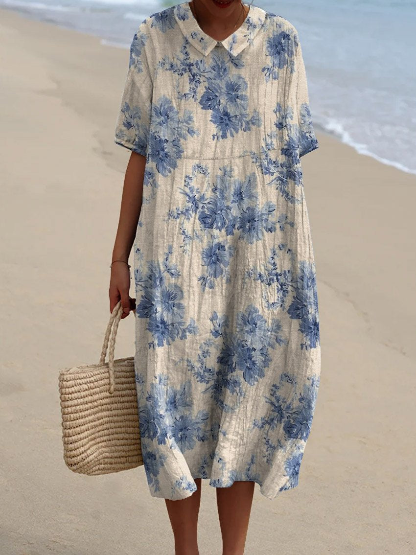 Simple Linen V Neck Summer Dress for Women