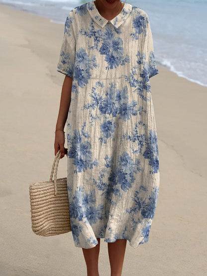 Simple Linen V Neck Summer Dress for Women