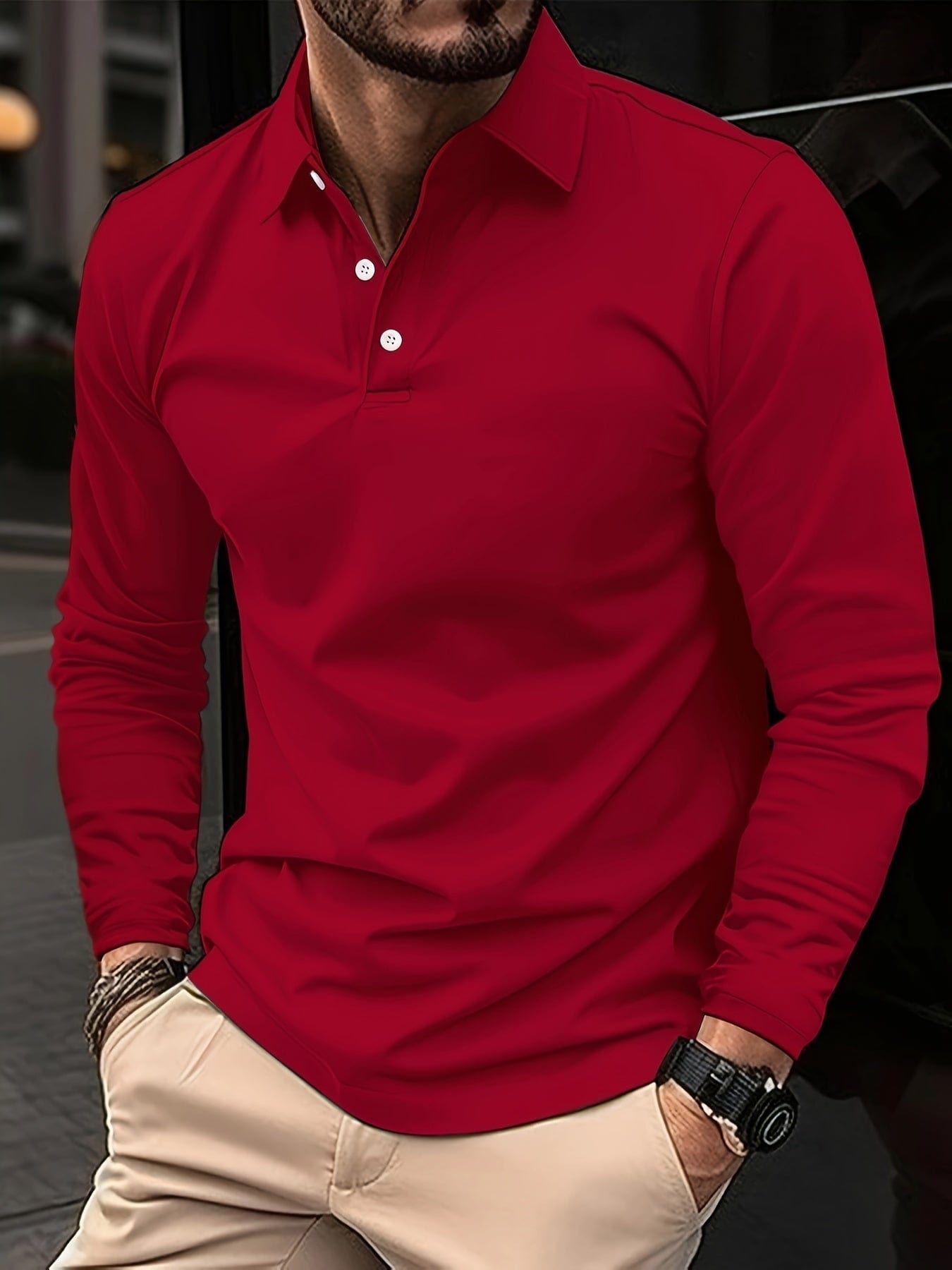 Men's Polo Shirt Long-Sleeve Cotton