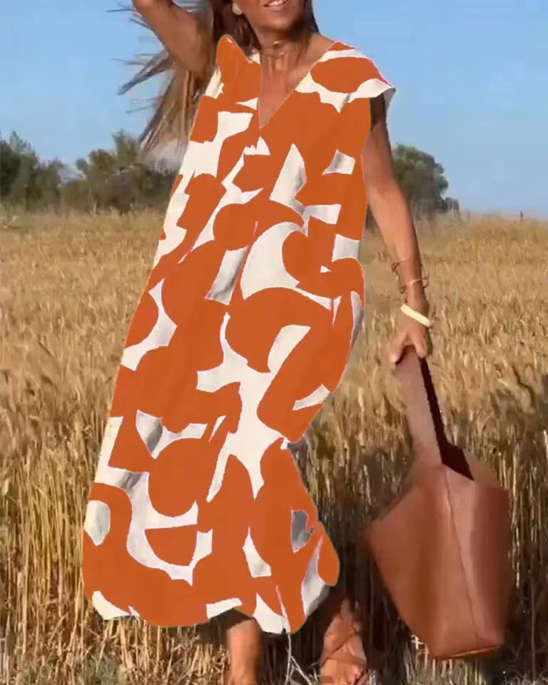 Women's Abstract Print Maxi Dress Lace Flowy