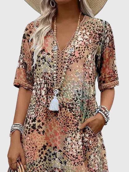 Ladies Floral V Neck Knee Length Dress